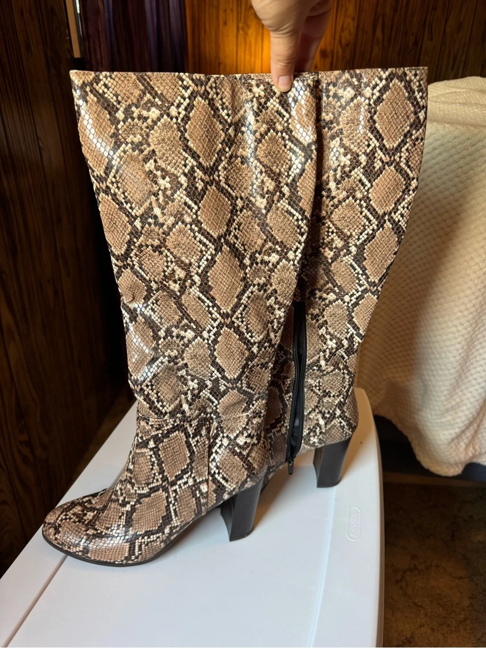 a new day Taupe Snake-Print Over-the-Knee Block Heel Boots